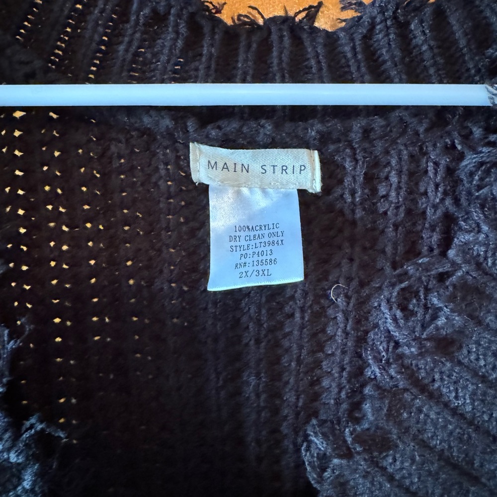 Main Strip Black Fringe V-Neck Sweater - Picture 2 of 5